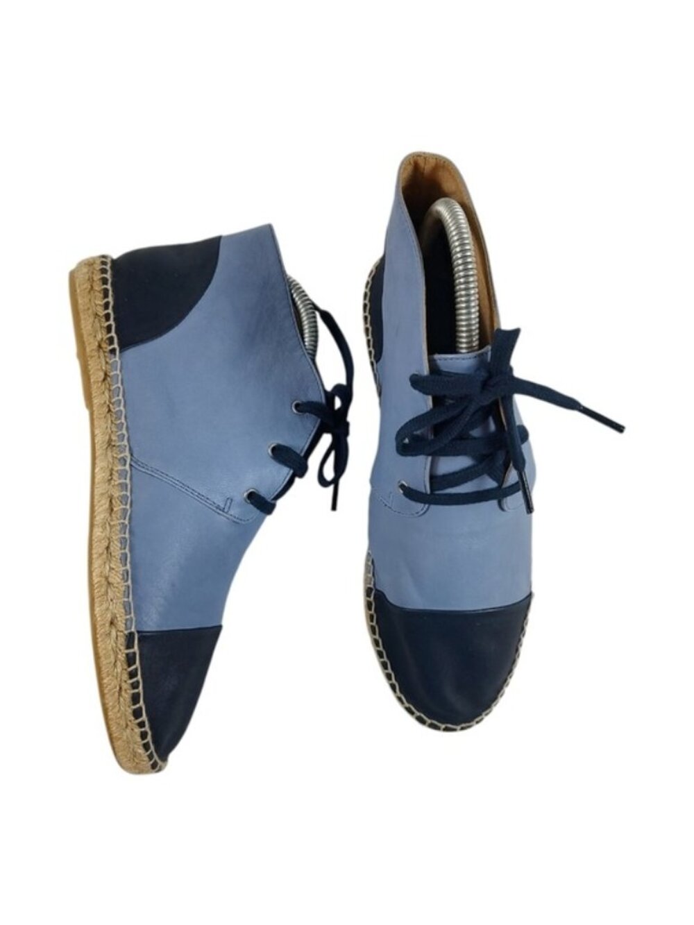 Charles David Two-Tone Blue Leather Lace Up Espadrilles Euro 38 Made in Spain